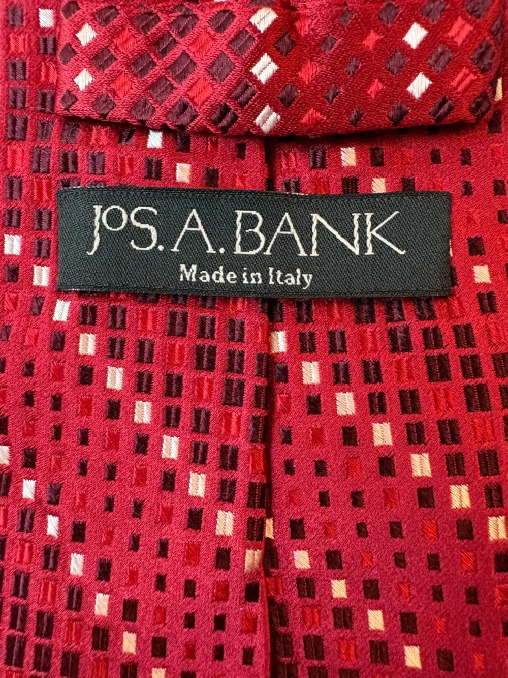 Jos. A. Bank Red Geometric Silk Tie - Made in Italy